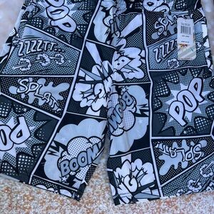 Comic Print Black and White Shorts